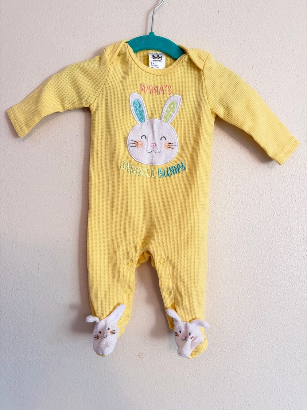 Unbranded Yellow "Mama's Snuggle Bunny" Baby One-Piece
